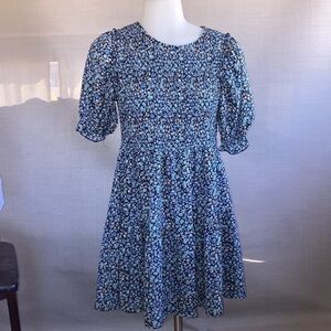 Size small, bohemian floral dress boho tunic with puff sleeves smock dress